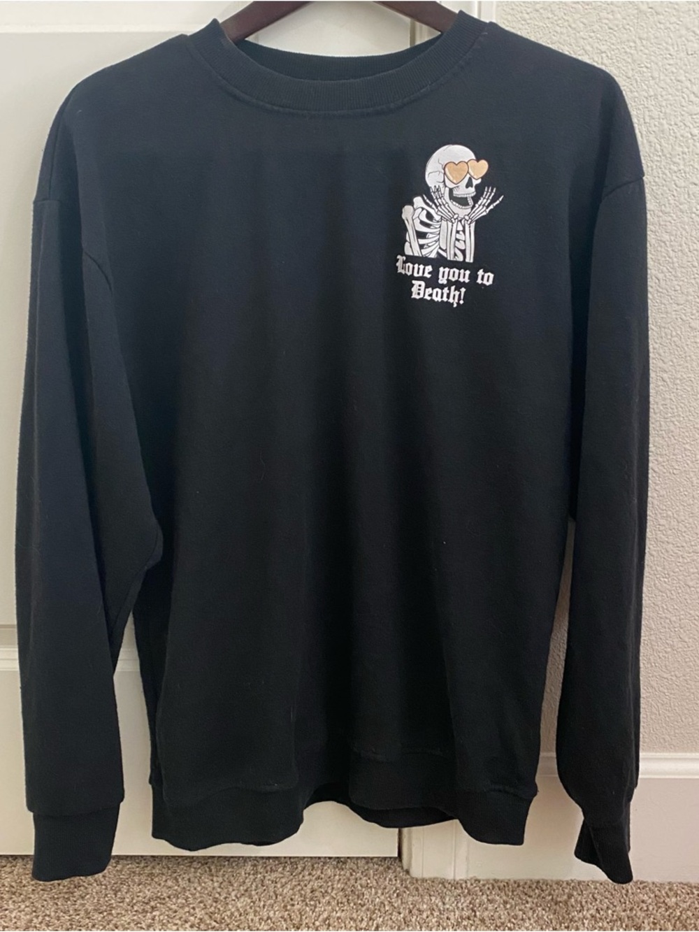 Black 'Love You to Death' Skeleton Graphic Crewneck Sweater